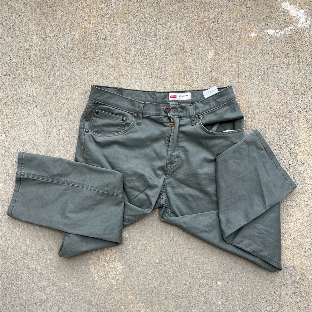 Men's Wrangler Jeans Straight Fit Olive Green 30x30 Cotton & Spandex